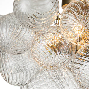 LightFixturesUSA-3-Light Cluster Ribbed Glass Bubble Semi Flush Chandelier-Chandelier-Brass-3-Lt