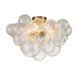 LightFixturesUSA-3-Light Cluster Ribbed Glass Bubble Semi Flush Chandelier-Chandelier-Brass-3-Lt