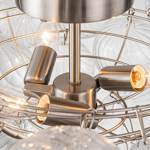LightFixturesUSA-3-Light Cluster Ribbed Glass Bubble Semi Flush Chandelier-Chandelier-Brass-3-Lt