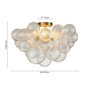 LightFixturesUSA-3-Light Cluster Ribbed Glass Bubble Semi Flush Chandelier-Chandelier-Brass-3-Lt