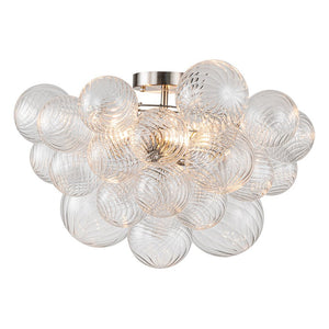 LightFixturesUSA-3-Light Cluster Ribbed Glass Bubble Semi Flush Chandelier-Chandelier-Brass-3-Lt