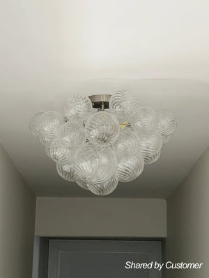 LightFixturesUSA-3-Light Cluster Ribbed Glass Bubble Semi Flush Chandelier-Chandelier-Nickel-3-Lt