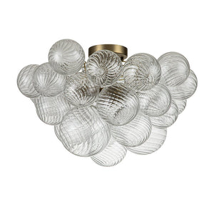 LightFixturesUSA-3-Light Cluster Ribbed Glass Bubble Semi Flush Chandelier-Chandelier-Nickel-3-Lt