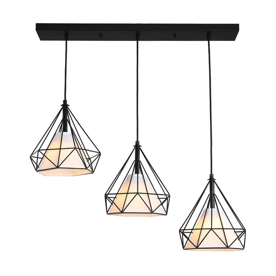 LightFixturesUSA-3-Light Diamond Cage Linear Pendant Light-Pendant Light--