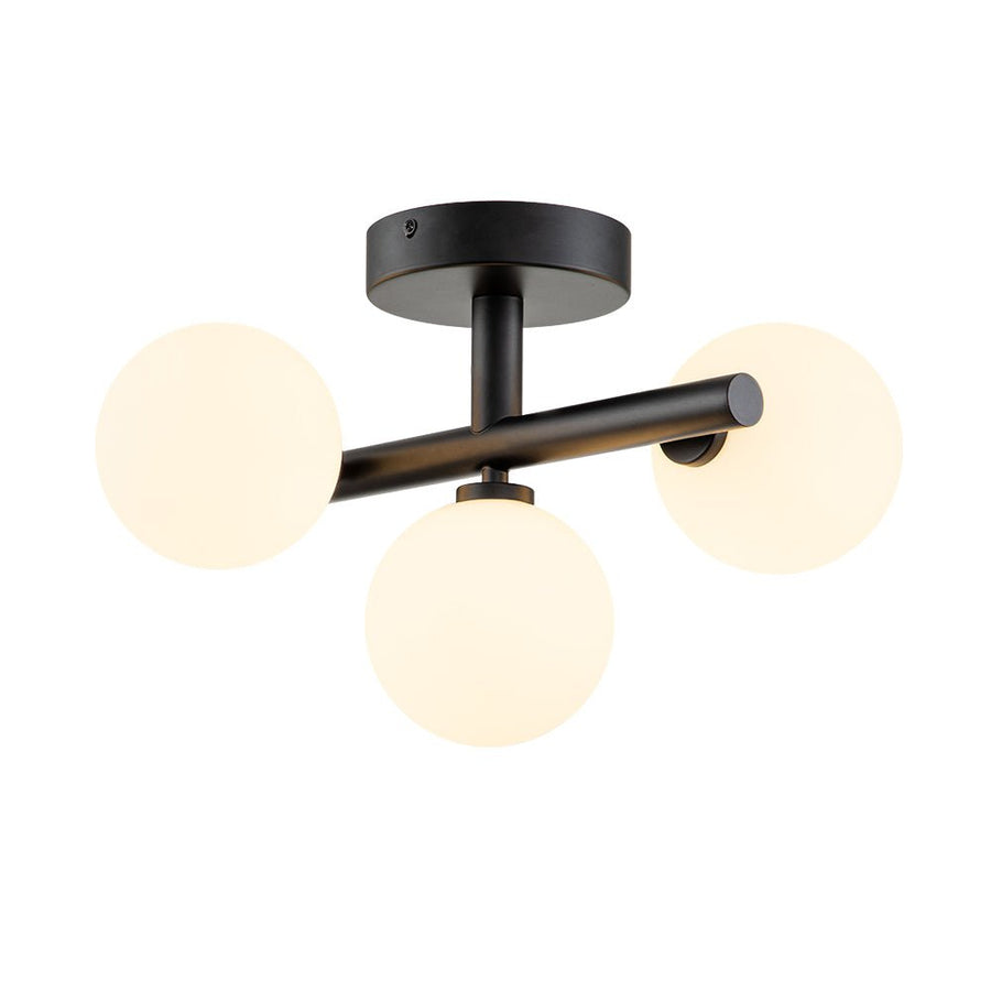 LightFixturesUSA-3-light Opal Glass Bubble Semi Flush Mount-Ceiling Light-Black-