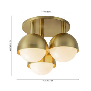 LightFixturesUSA-3-Light Opal Glass Globe Semi Flush Mount Light-Ceiling Light-3-Lt-Nickel