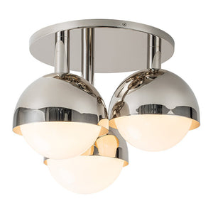 LightFixturesUSA-3-Light Opal Glass Globe Semi Flush Mount Light-Ceiling Light-3-Lt-Nickel
