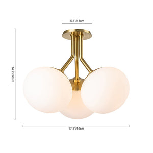 LightFixturesUSA-3-Light Opal Glass Sphere Semi Flush Mount Light-Ceiling Light-Brass-