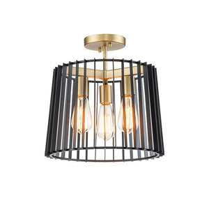 LightFixturesUSA-3-Light Open Metal Cage Drum Semi Flush Mount-Ceiling Light--
