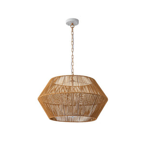 LightFixturesUSA-4-Light Bohemian Brown Rope Wide Cage Pendant Light-Chandelier-4-Lt-Brown