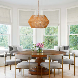 LightFixturesUSA-4-Light Bohemian Brown Rope Wide Cage Pendant Light-Chandelier-4-Lt-Brown