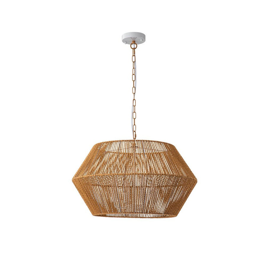 LightFixturesUSA-4-Light Bohemian Brown Rope Wide Cage Pendant Light-Chandelier-4-Lt-Brown