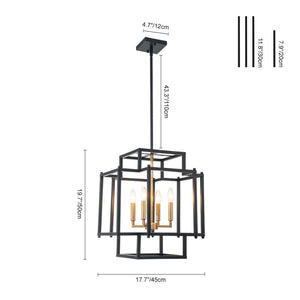 LightFixturesUSA-4-Light Candle Style Square Lantern Pendant Light-Chandelier--