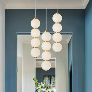 LightFixturesUSA-4-Light LED Frosted Glass Strand Globe Pendant Light-Pendant Light-Brass-4-Lt (Pre-Order)