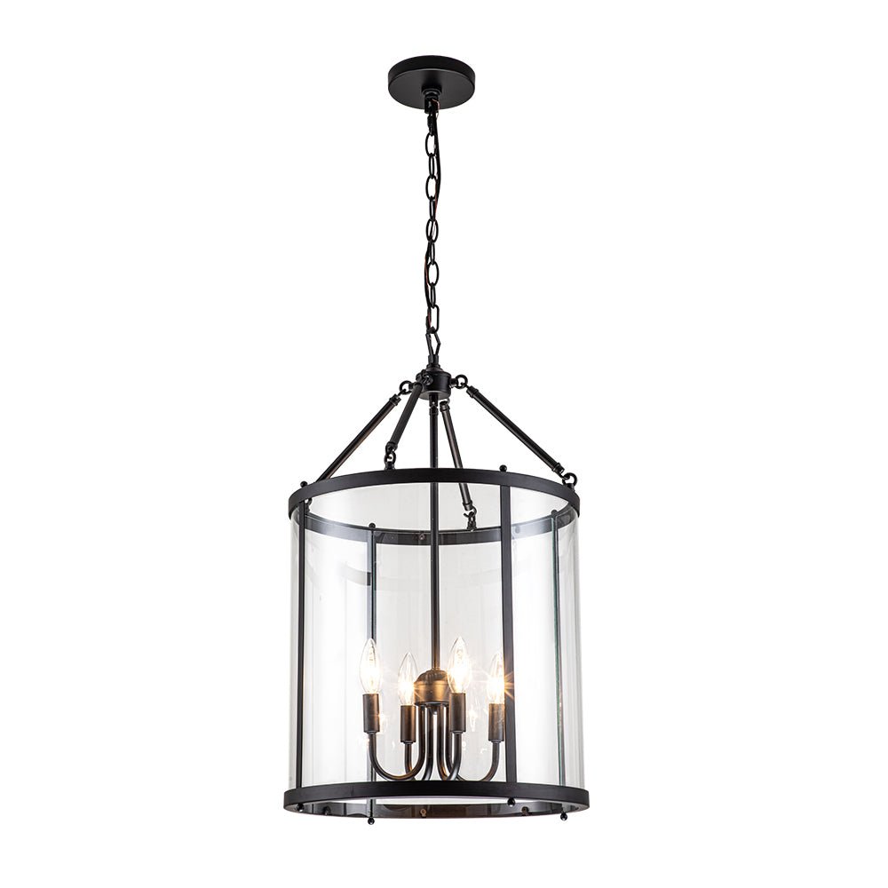 4-Light Manor Glass Cylinder Lantern Pendant Light | LightFixturesUSA