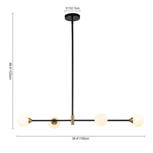 LightFixturesUSA-4-Light Opal Glass Globe Kitchen Island Pendant-Chandelier-Black-