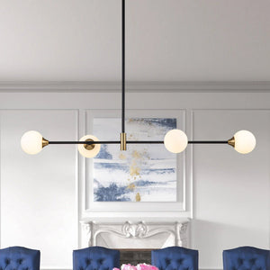 LightFixturesUSA-4-Light Opal Glass Globe Kitchen Island Pendant-Chandelier-Black-