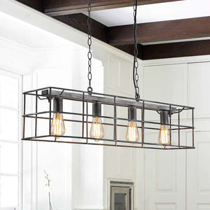 LightFixturesUSA-4-Light Vintage Gray Steel Rectangle Island Chandelier-Chandelier-Metal-
