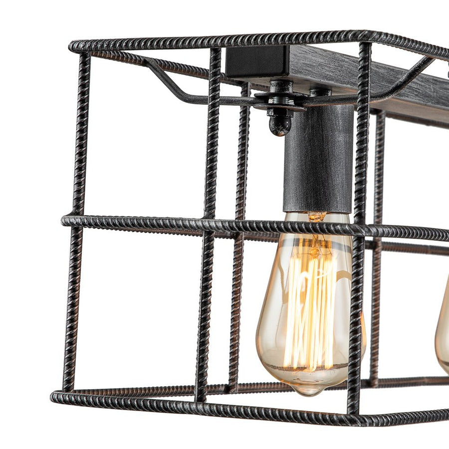 LightFixturesUSA-4-Light Vintage Gray Steel Rectangle Island Chandelier-Chandelier-Metal-
