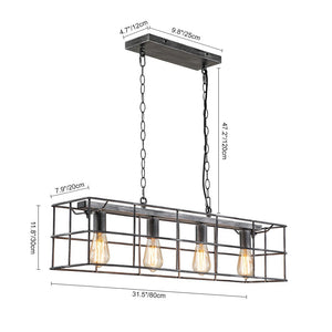 LightFixturesUSA-4-Light Vintage Gray Steel Rectangle Island Chandelier-Chandelier-Metal-