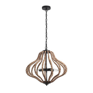 LightFixturesUSA-5-Light Bohemian Rustic Wood Bead Cage Pendant Light -Pendant Light-Beige-