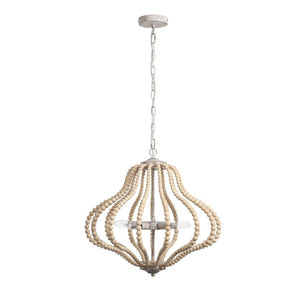 LightFixturesUSA-5-Light Bohemian Rustic Wood Bead Cage Pendant Light -Pendant Light-Beige-