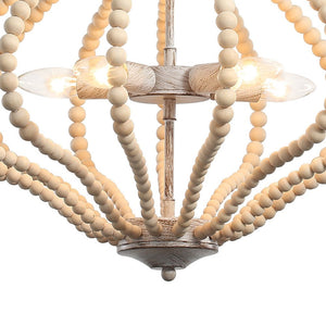 LightFixturesUSA-5-Light Bohemian Rustic Wood Bead Cage Pendant Light -Pendant Light-Beige-