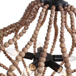 LightFixturesUSA-5-Light Bohemian Rustic Wood Bead Cage Pendant Light -Pendant Light-Beige-