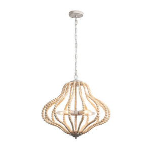 LightFixturesUSA-5-Light Bohemian Rustic Wood Bead Cage Pendant Light -Pendant Light-Beige-