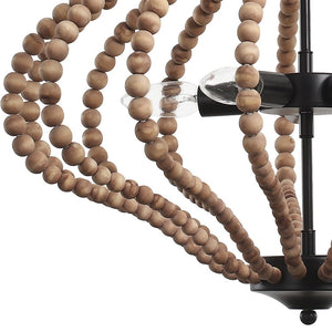 LightFixturesUSA-5-Light Bohemian Rustic Wood Bead Cage Pendant Light -Pendant Light-Beige-