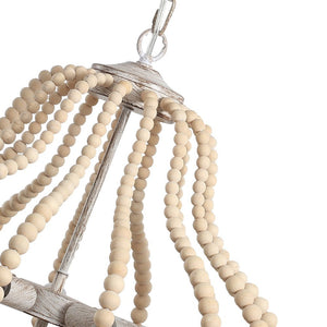 LightFixturesUSA-5-Light Bohemian Rustic Wood Bead Cage Pendant Light -Pendant Light-Beige-