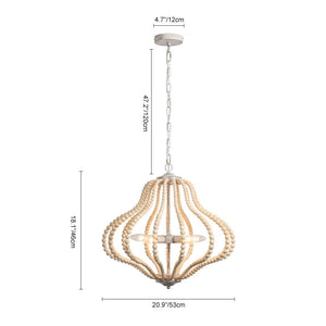 LightFixturesUSA-5-Light Bohemian Rustic Wood Bead Cage Pendant Light -Pendant Light-Beige-