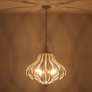 LightFixturesUSA-5-Light Bohemian Rustic Wood Bead Cage Pendant Light -Pendant Light-Beige-