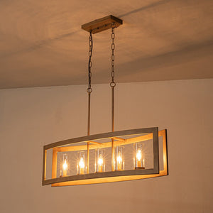 LightFixturesUSA-5-Light Curved Rectangle Frame Island Chandelier-Chandelier-Faux Wood-