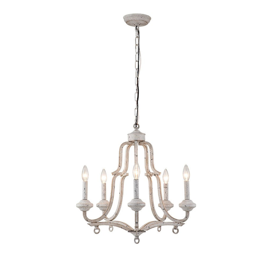 LightFixturesUSA-5-Light Distressed White Shabby Chic Candle Style Chandelier-Chandelier--