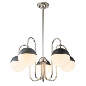 LightFixturesUSA-5-Light Milky Glass Globe Round Chandelier-Chandelier-Nickel-