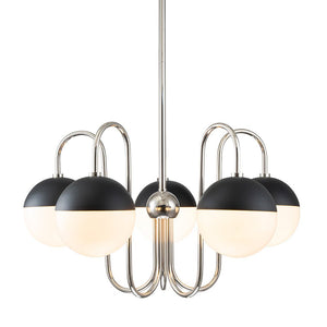 LightFixturesUSA-5-Light Milky Glass Globe Round Chandelier-Chandelier-Nickel-