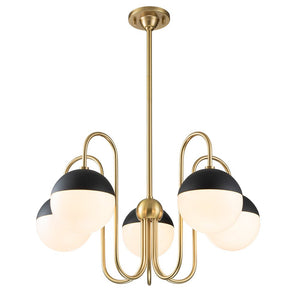 LightFixturesUSA-5-Light Milky Glass Globe Round Chandelier-Chandelier-Nickel-
