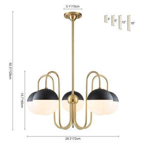 LightFixturesUSA-5-Light Milky Glass Globe Round Chandelier-Chandelier-Nickel-