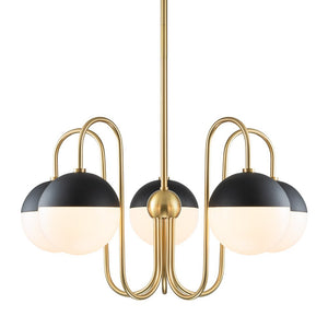 LightFixturesUSA-5-Light Milky Glass Globe Round Chandelier-Chandelier-Nickel-