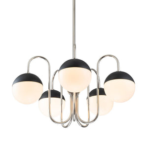 LightFixturesUSA-5-Light Milky Glass Globe Round Chandelier-Chandelier-Nickel-