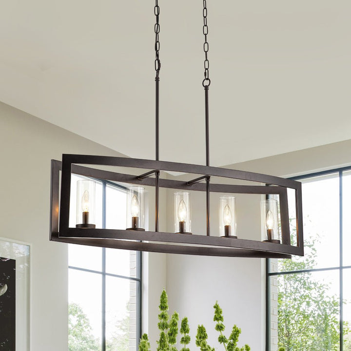 LightFixturesUSA-5-Light Oil Rubbed Bronze Frame Island Chandelier-Chandelier-Oil Rubbed Bronze-