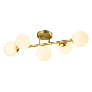 LightFixturesUSA-5-Light Opal Glass Bubble Semi Flush Vanity Light-Wall Sconce-5-Lt-Brass