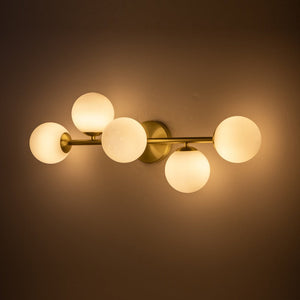 LightFixturesUSA-5-Light Opal Glass Bubble Semi Flush Vanity Light-Wall Sconce-5-Lt-Brass