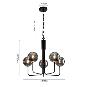 LightFixturesUSA-5-Light Smoked Glass Globe Round Chandelier-Chandelier-Black-