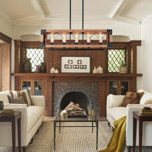 5-Light Wood Box Rectangle Chandelier Modern Farmhouse