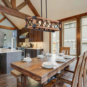 5-Light Wood Box Rectangle Chandelier Modern Farmhouse