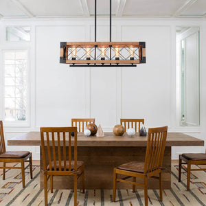 LightFixturesUSA-5-Light Wood Box Rectangle Chandelier Modern Farmhouse-Chandelier--
