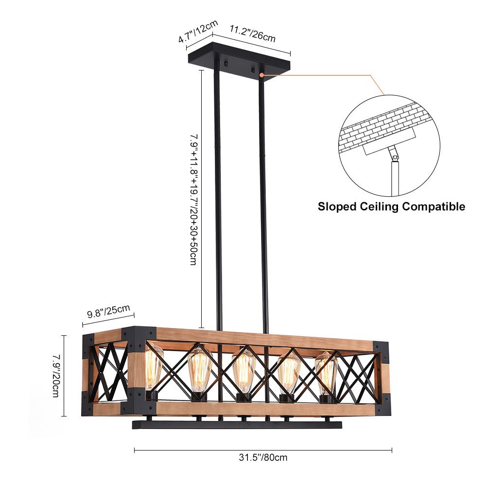 5-Light Wood Box Rectangle Chandelier | LightFixturesUSA, Wood Kitchen ...