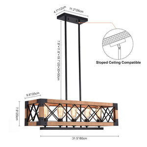 LightFixturesUSA-5-Light Wood Box Rectangle Chandelier Modern Farmhouse-Chandelier--